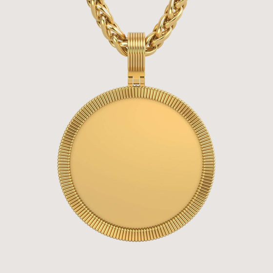 14K Gold Ribbed Round Picture PendantCharms & Pendants