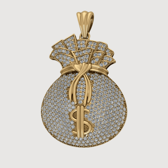 14k Gold Diamond Money Bag Pendant