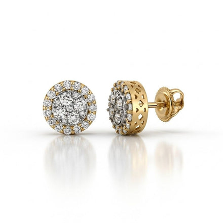 14k Gold Diamond Cluster Earrings 7/8 Cttw: Round 14k yellow gold earrings with multiple sparkling diamonds in a cluster design and secure screw-back closure.