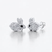 A pair of 10K Gold Black Diamond Earrings 1/4 CTW, bunny-shaped with small white gemstone accents and black diamond eyes, displayed on a plain light background.