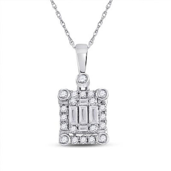Colgante cuadrado de diamantes baguette en oro blanco de 14 k