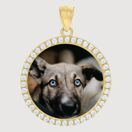 10K Solid Gold Custom Picture Pendant with CZ Stones