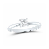 The 1CT Princess Cut Diamond Solitaire Ring in 14k gold showcases a stunning princess cut diamond in a four-prong setting on a plain band, presented against a white background.