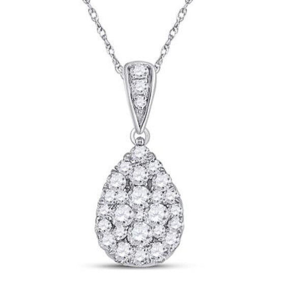 Colgante de lágrima con diamantes de oro blanco de 14 quilates de 1/2 quilates