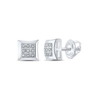 10K Gold Diamond Square Earrings 1/20 CTTW, featuring a grid of pavé-set round diamonds at the center and secure screw-back posts, are beautifully displayed on a white background.