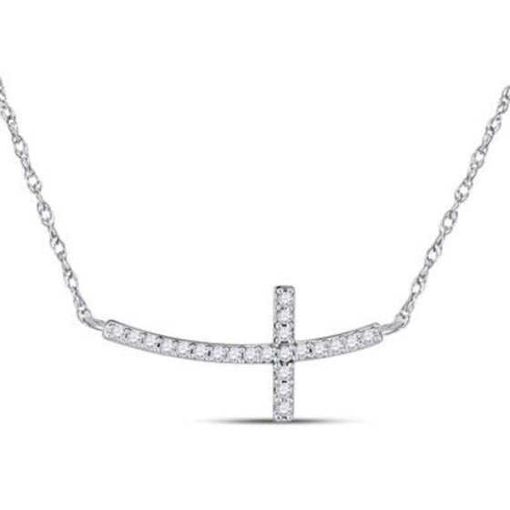 1/20CTW Round Diamond Horizontal Cross Fashion Ladies Necklace - 17" 10K Gold