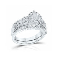 The 14k Gold Princess Diamond Bridal Wedding Ring Set features a dazzling princess-cut center, haloed by diamonds, with sparkling stones on the bands and a matching wedding band for a radiant, elegant bridal style.