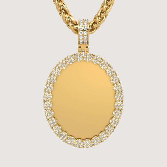 14K Gold Scalloped Oval Diamond Photo PendantCharms & Pendants