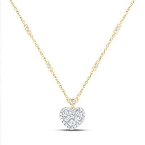 1/2CTW Diamond Fashion Heart Ladies Necklace -18"- 14K Gold