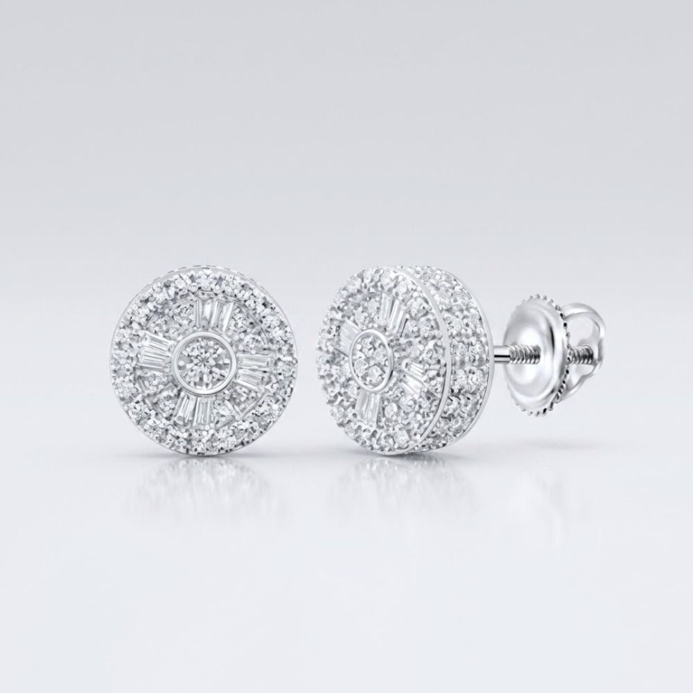 10k Gold Baguette Diamond Circle Earrings, 1/2 cttw: These earrings feature a circle design set in white 10k gold and secured with screw-back posts.