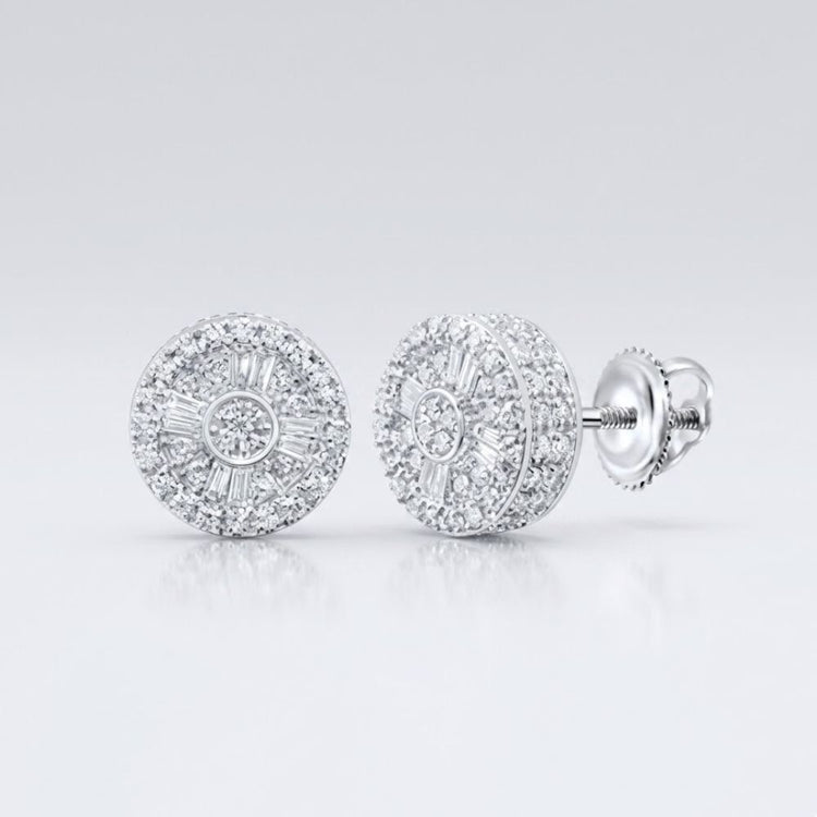 10k Gold Baguette Diamond Circle Earrings, 1/2 cttw: These earrings feature a circle design set in white 10k gold and secured with screw-back posts.