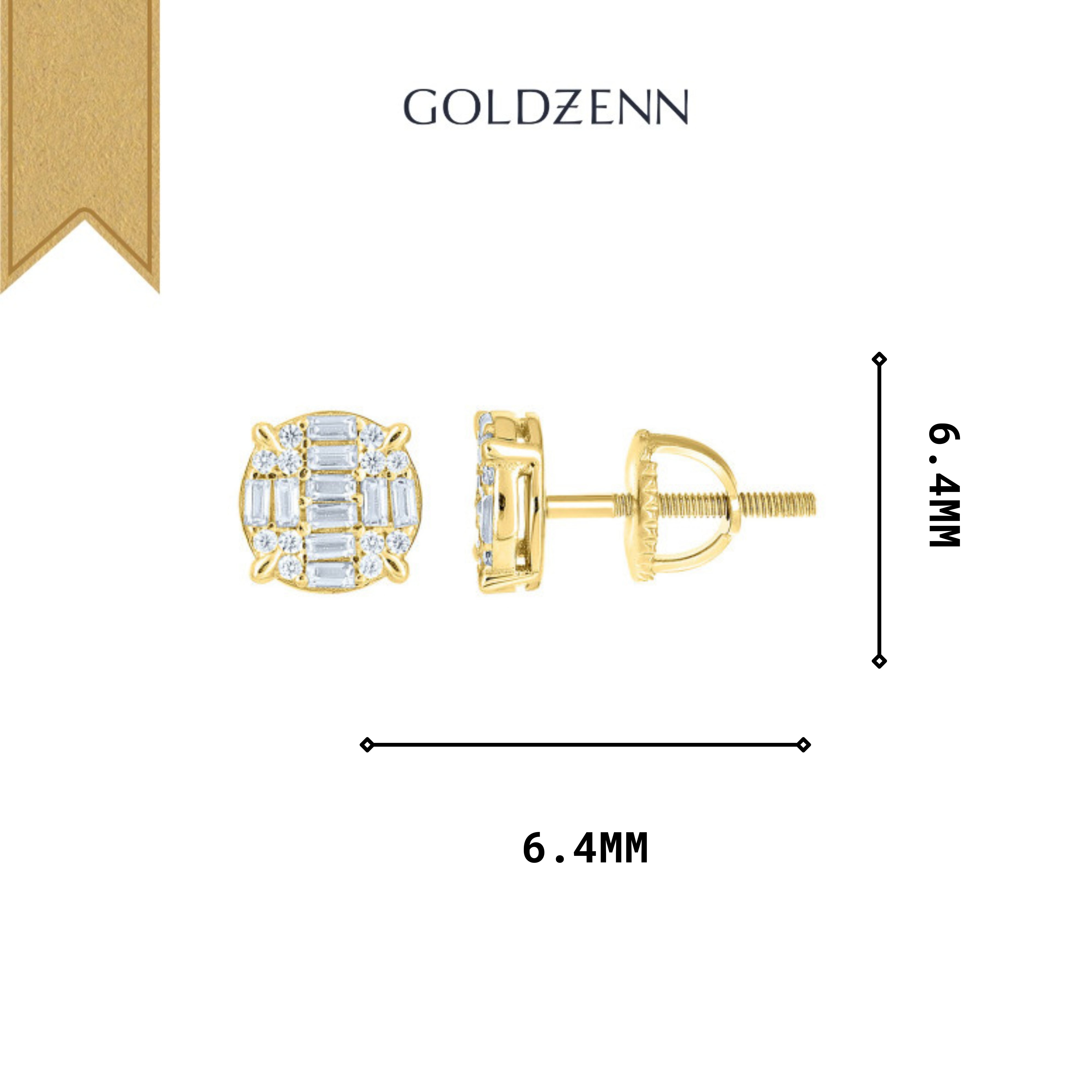 Yellow-Tone 925 Silver Round Baguette Moissanite Stud Earrings