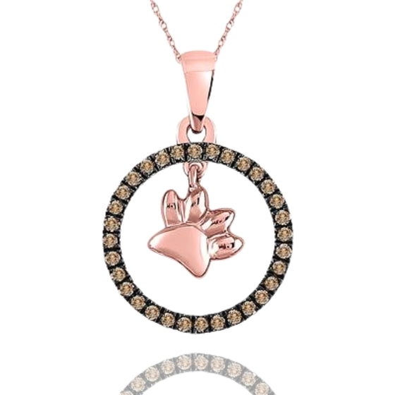 Colgante de pata de perro con diamantes marrones en oro rosa de 10 quilates