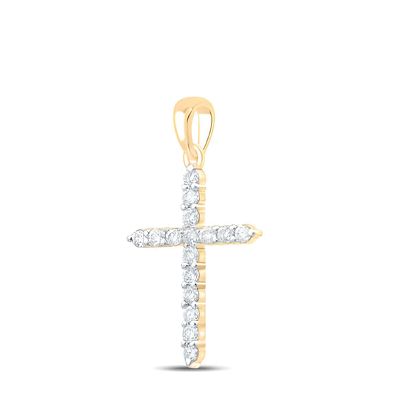 1/4CTW Round Diamond Cross Pendant  - 10k Yellow Gold