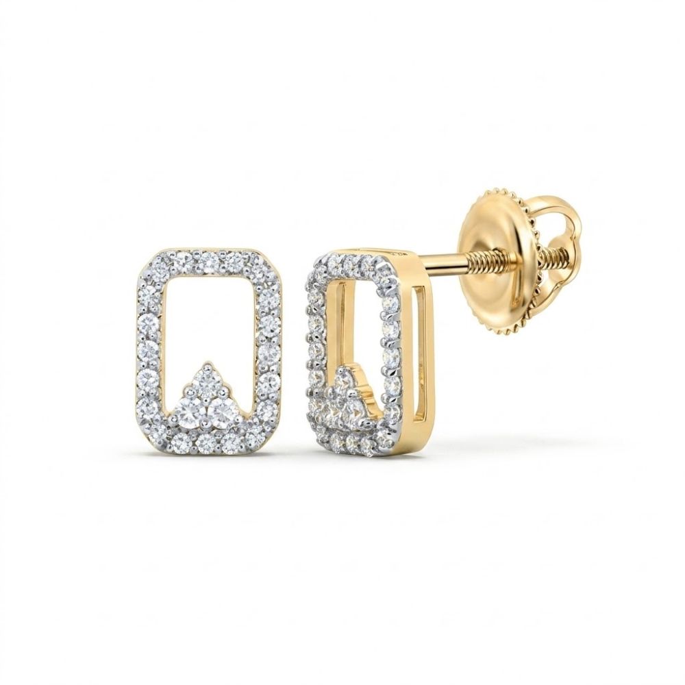 These 1/6CTW Natural Diamond Earrings in 10K gold feature a rectangular design outlined with white diamonds, accented by a clustered center and secured with screw-back closures—timeless elegance for any occasion.