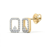 These 1/6CTW Natural Diamond Earrings in 10K gold feature a rectangular design outlined with white diamonds, accented by a clustered center and secured with screw-back closures—timeless elegance for any occasion.