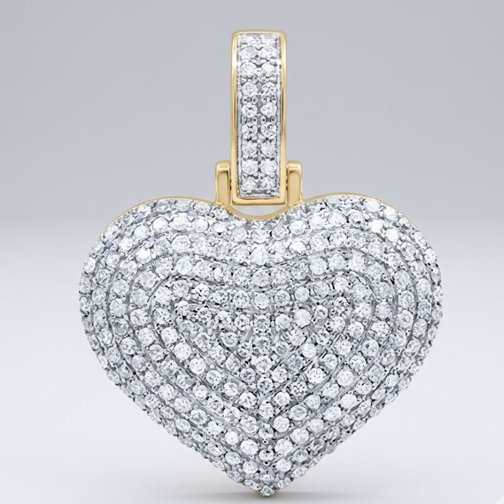 The 10K Gold Diamond Heart Pendant 3/4 Cttw Charm features a sparkling diamond-encrusted heart and bail, shown against a plain light gray background.