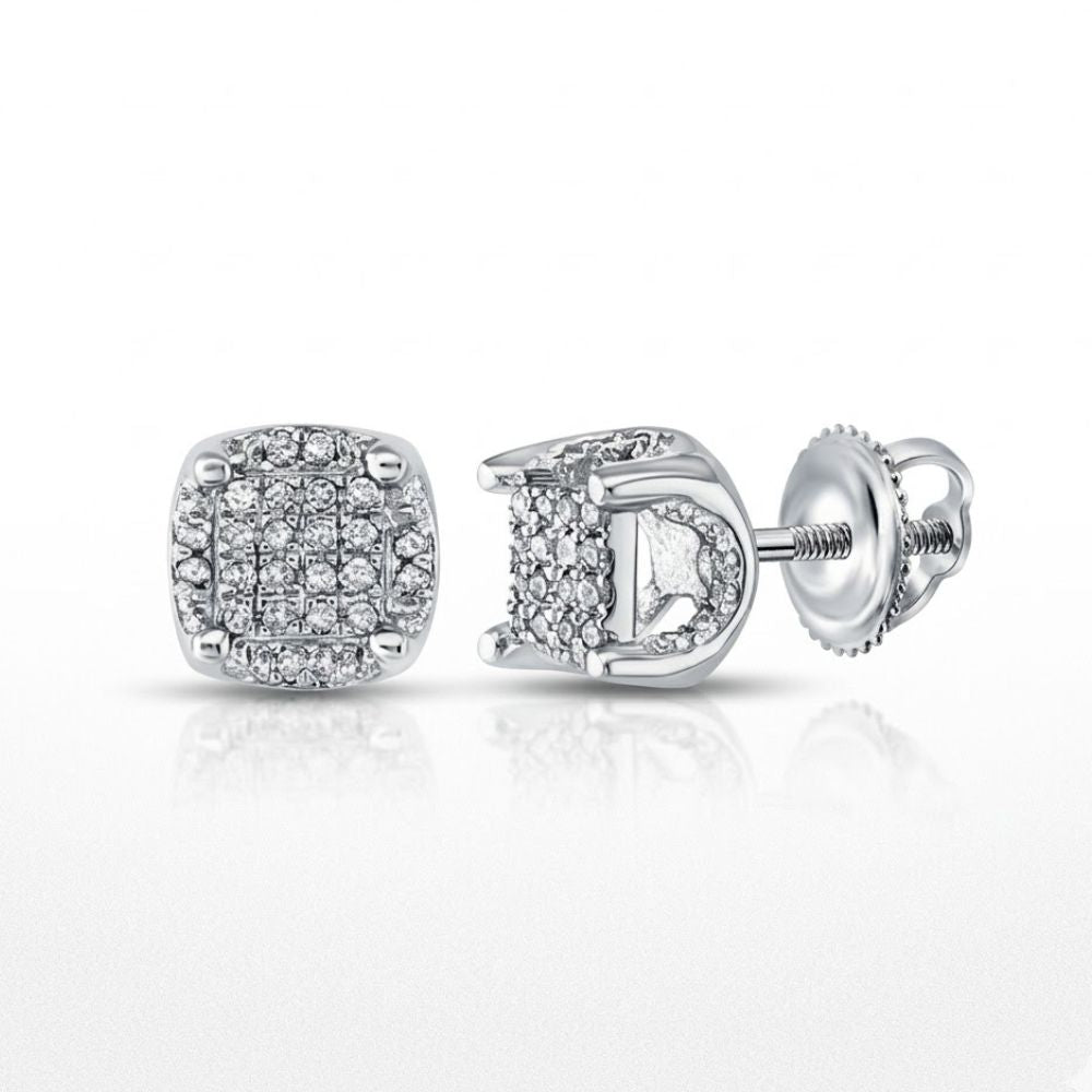 The 10K Gold Diamond Cluster Stud Earrings (1/5 Cttw) feature multiple small diamonds in a square-shaped setting—elegant studs shown from the front and side on a white background, perfect for any fine jewelry collection.