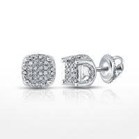 The 10K Gold Diamond Cluster Stud Earrings (1/5 Cttw) feature multiple small diamonds in a square-shaped setting—elegant studs shown from the front and side on a white background, perfect for any fine jewelry collection.