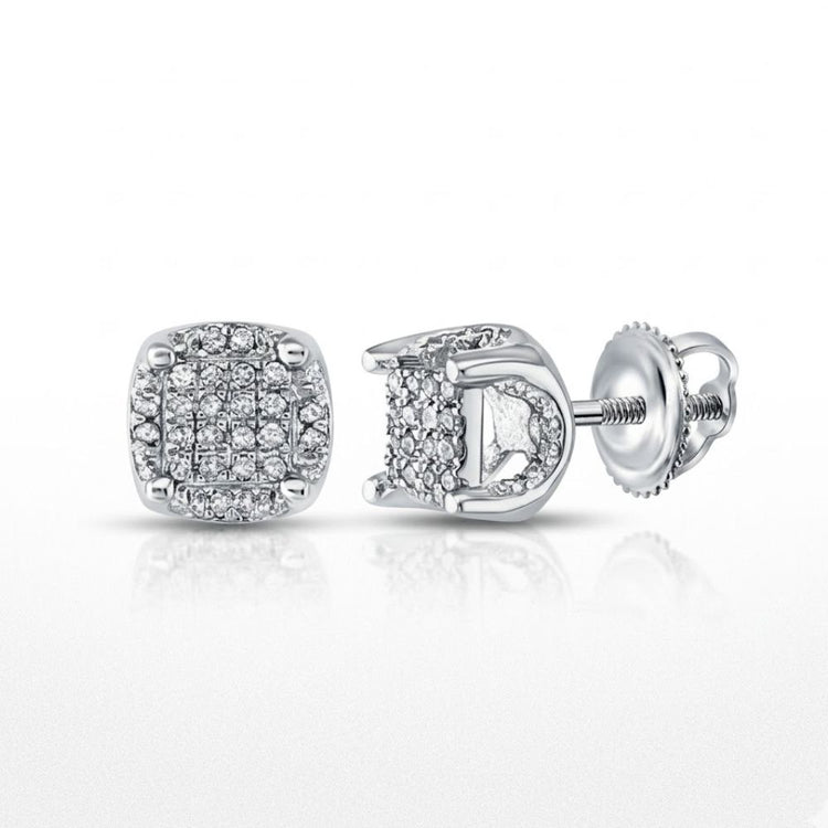 The 10K Gold Diamond Cluster Stud Earrings (1/5 Cttw) feature multiple small diamonds in a square-shaped setting—elegant studs shown from the front and side on a white background, perfect for any fine jewelry collection.
