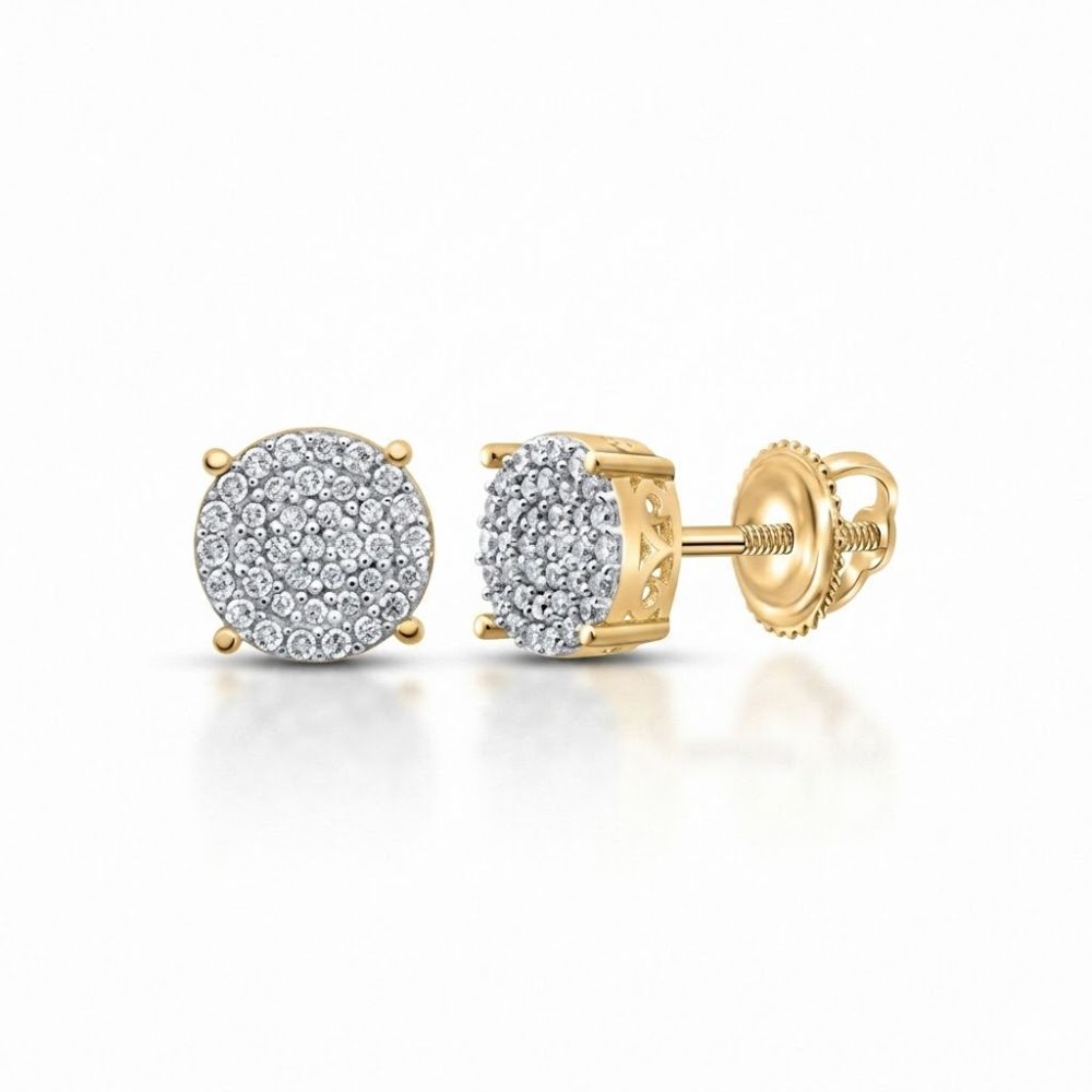 Sterling Silver Diamond Cluster Earrings 1/3 CTTW with secure screw-back posts, displayed on a white background.