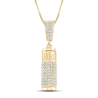The 10K Gold Diamond Urn Cylinder Pendant 1 CTTW features a cylindrical charm with sparkling diamonds and a Greek key design, beautifully crafted as cremation jewelry on a delicate gold chain.