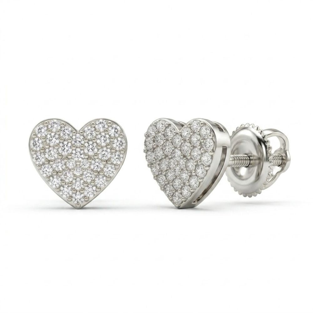 1/3CTW Natural Diamond Heart Earrings in sterling silver, featuring sparkling natural diamonds in a heart design with secure screw-back closures, shown on a plain white background.