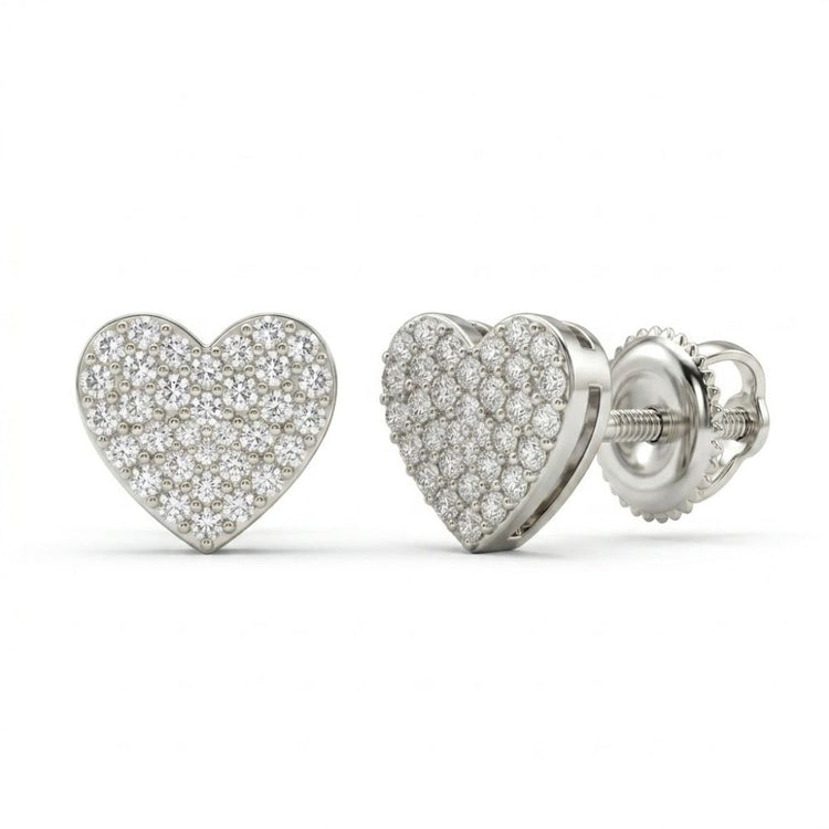 1/3CTW Natural Diamond Heart Earrings in sterling silver, featuring sparkling natural diamonds in a heart design with secure screw-back closures, shown on a plain white background.