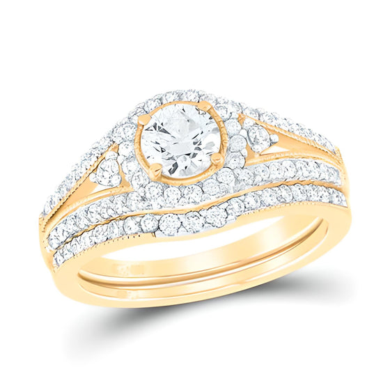 1-1/4CTW Round Diamond Bridal Engagement Wedding Ring Set- 14K Yellow Gold