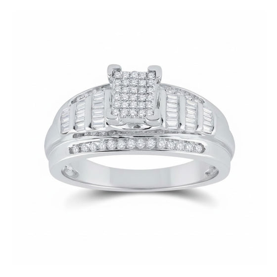 Sterling Silver Diamond Cluster Bridal Engagement Ring