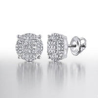Sterling Silver Diamond Circle Earrings 1/4 cttw feature round diamond accents in a square and halo pattern with secure screw-back posts, creating a timeless sparkle for any look.
