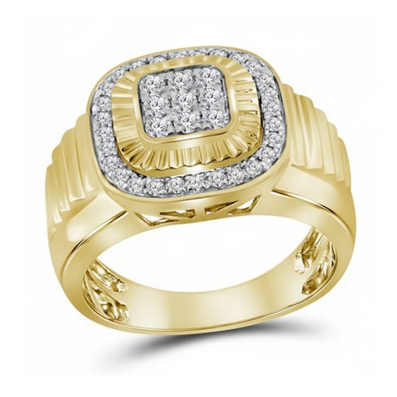 10k Gold Diamond Square Frame Cluster Ring 3/4 Cttw