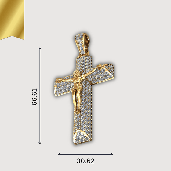 14K Gold Diamond Crucifix Pendant, featuring a detailed design adorned with sparkling diamonds, symbolizing faith and elegance.