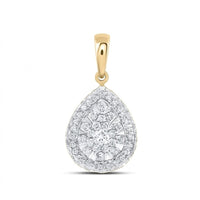 The 14K Gold 1/2 CTW Diamond Pear Pendant features two-tone gold with two rows of natural diamonds in concentric patterns, suspended from a polished gold bail against a plain white background.