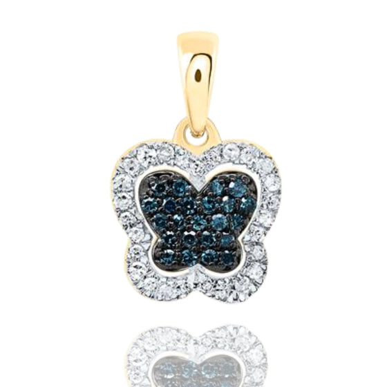 Colgante de mariposa con diamante azul de 1/5 quilates - Oro de 10 quilates