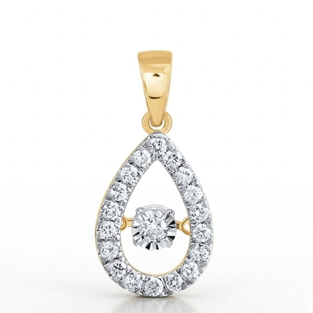 The 10K Gold Diamond Teardrop Pendant 1/3 CTW features a sparkling teardrop shape with round diamonds on the edge and a larger center stone, creating an elegant and dazzling necklace.