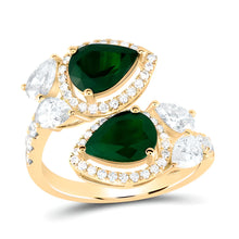  1-3/8CTW Diamond Ana M 1-7/8CTW Natural Emerald Adjustable Gem Ring- 14k Yellow Gold