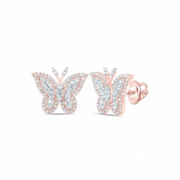 A pair of 1/2CTW natural diamond butterfly earrings in 10K gold, displayed on a white background.