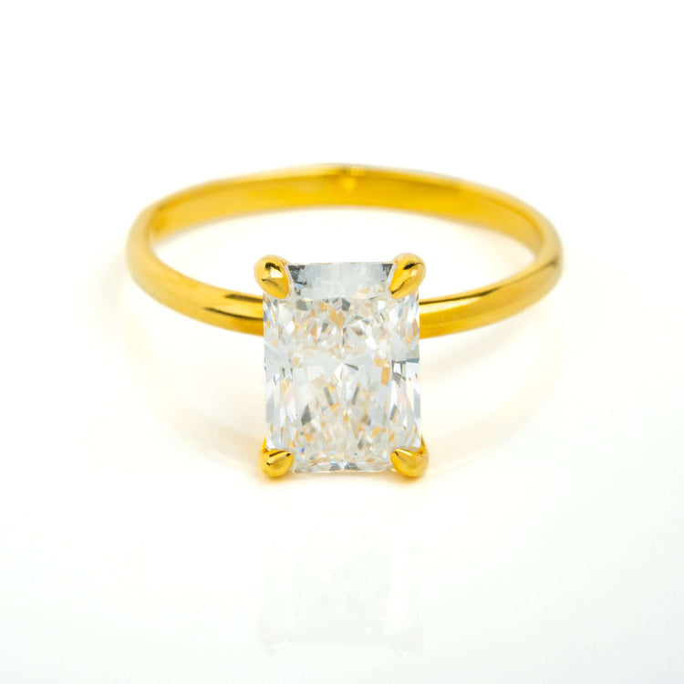 The 2.08ct Radiant Lab Diamond Solitaire Engagement Ring in 14k solid gold features a radiant-cut diamond in a four-prong setting on a white background—an elegant choice for women's engagement rings.