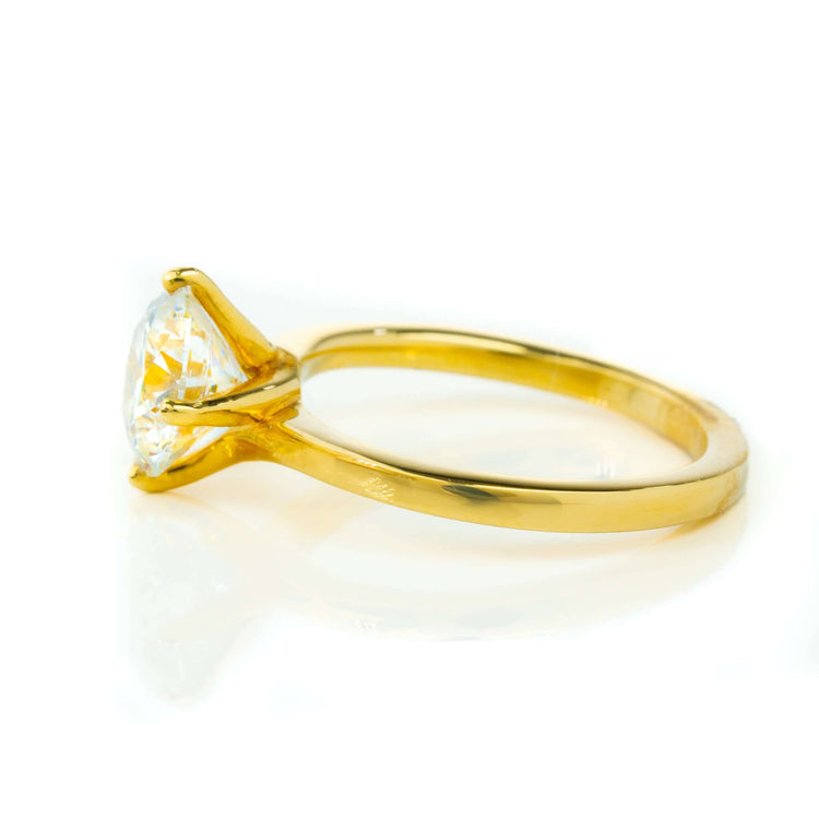 The 2.09ct Round Lab Diamond Solitaire Engagement Ring in 14k yellow gold features a single round lab diamond in a prong setting, shown against a white background.
