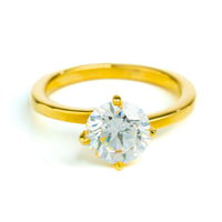 The 2.09ct Round Lab Diamond Solitaire Engagement Ring in 14k yellow gold features a classic four-prong setting, showcased on a white background.