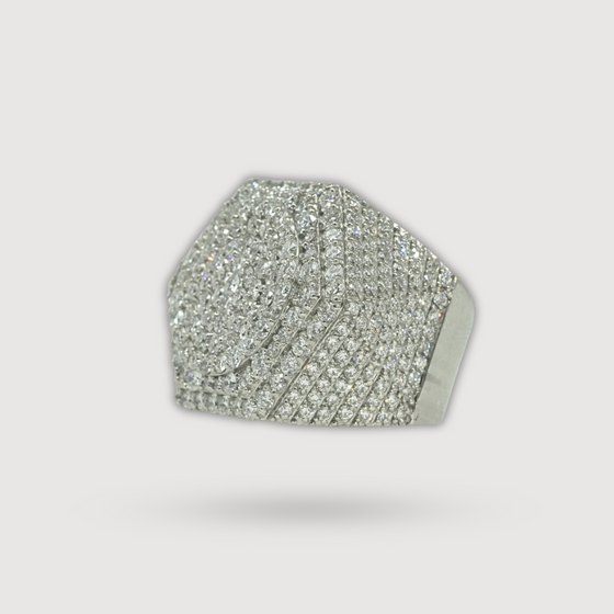 Iced-Out Octagon Cluster Ring - 6.04 CT - 14k White Gold