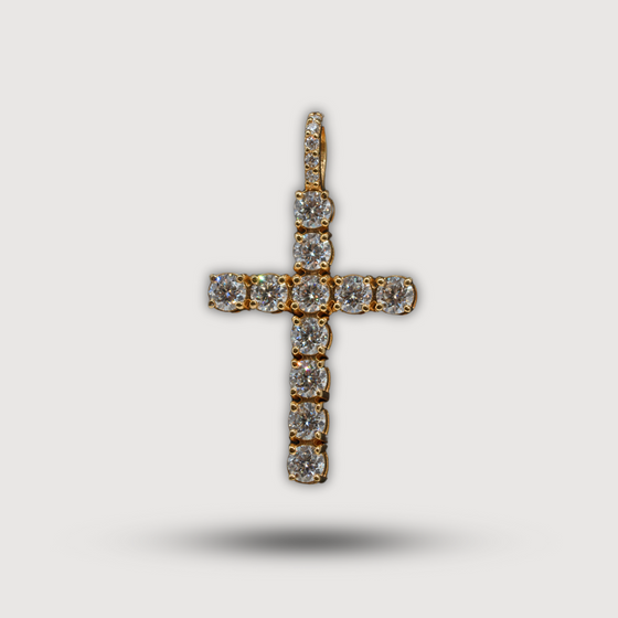 14k Yellow Gold Cross Pendant with Moissanite