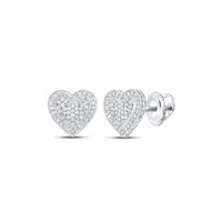 A pair of 1/2CTW Diamond Heart Earrings in 10K Gold, featuring sparkling diamonds and a secure screw-back closure, displayed against a white background.