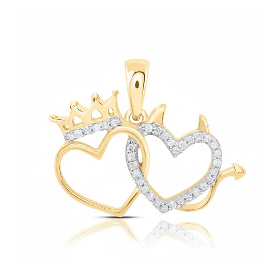 Colgante de corazón doble con diamantes de oro de 10 quilates (1/6 CT)