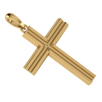 The 14k Gold Layered Cross Pendant features a smooth, polished finish with beveled edges, a raised central design, and a top loop for easy attachment—ideal for wearing solo or layering with other pendants.