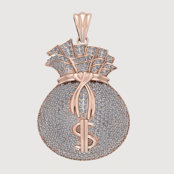 14k Gold Diamond Money Bag Pendant