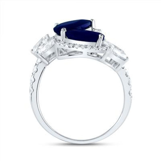 1-3/8CTW Diamond Ana M 2-5/8CTW Natural Sapphire Adjustable Gem Ring- 14k White Gold