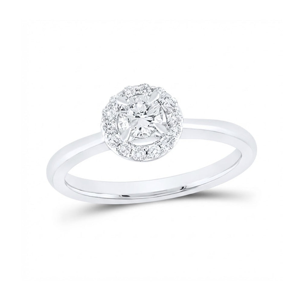 14k Gold Round Diamond Halo Engagement Ring