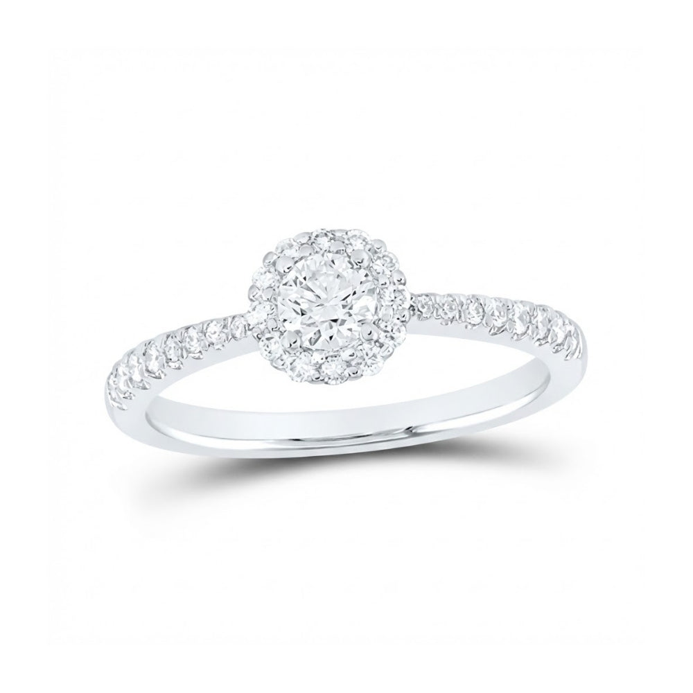 14k Gold Round Diamond Halo Engagement Ring